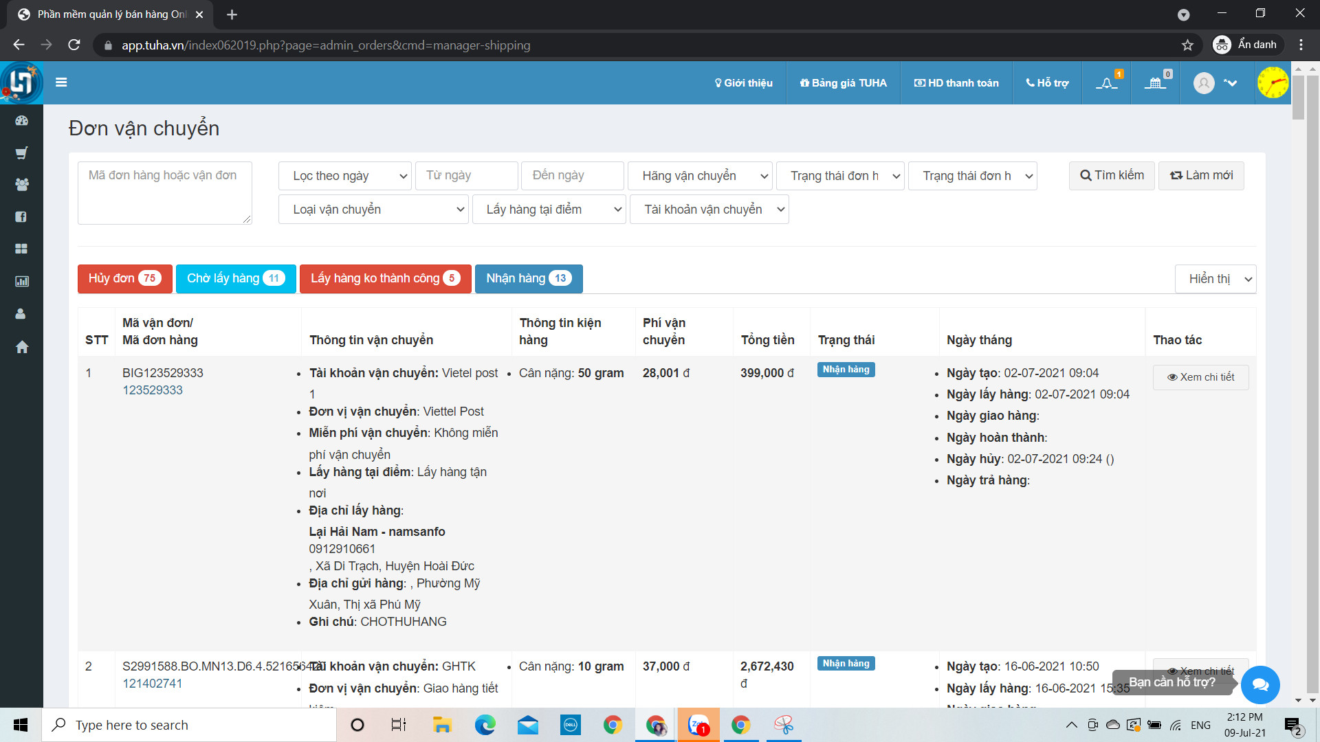 Đối soát các đơn vị vận chuyển.